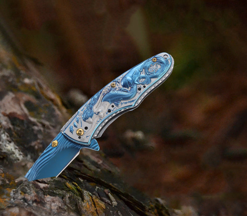 Mermaid‑Embossed Handle Folding Collectible EDC Ornament