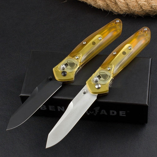 BM940 Transparent Gelber Griff D2 Stahl Outdoor-Klappwerkzeug