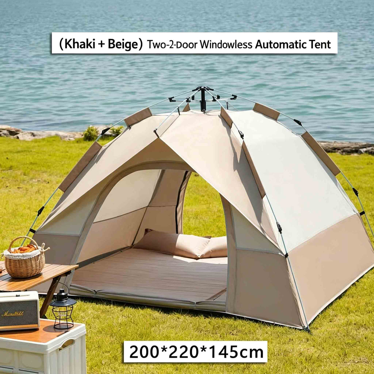 Khaki & Off-White Two-Tone Foldable Instant Setup Rainproof Camping Tent