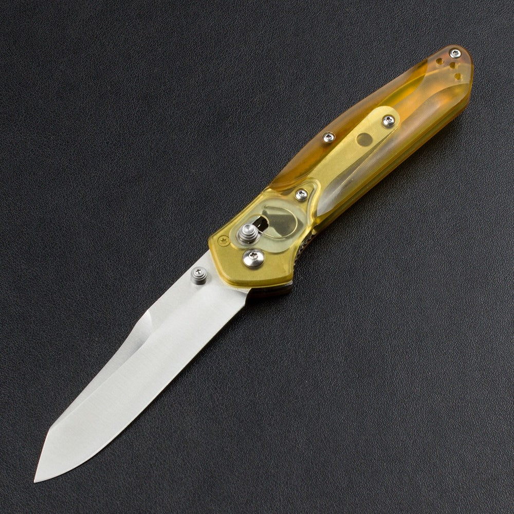 BM940 Transparent Gelber Griff D2 Stahl Outdoor-Klappwerkzeug