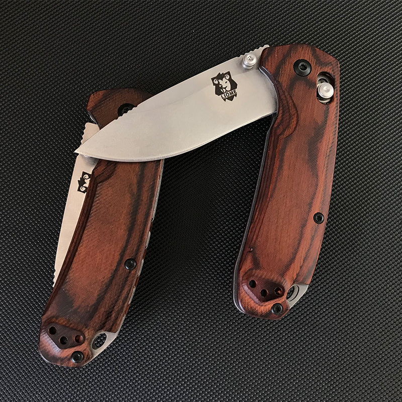 Liome 15031 Wood Handle Stonewash Folding Pocket EDC Tool