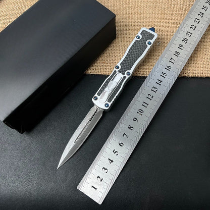 Damascus Steel Carbon Fiber Inlay Aluminum Pocket EDC Outdoor Tool