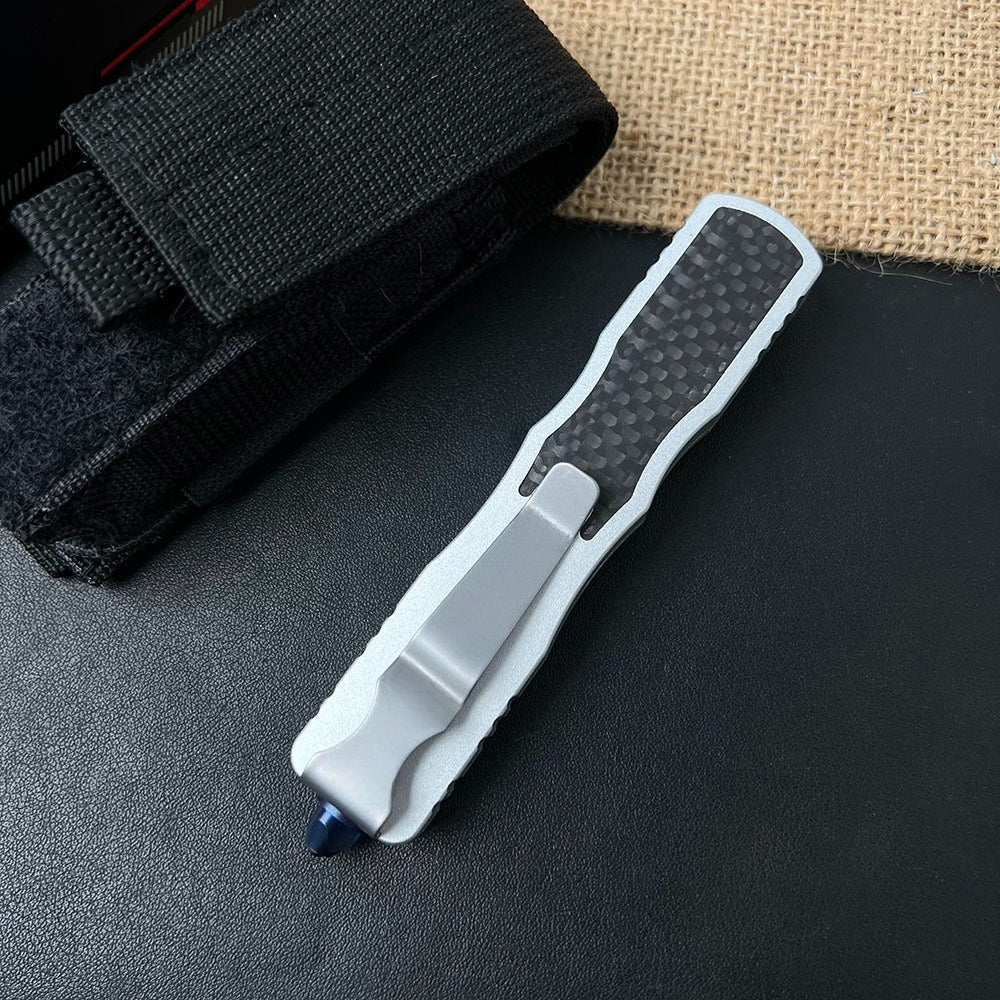 Damascus Steel Carbon Fiber Inlay Aluminum Pocket EDC Outdoor Tool