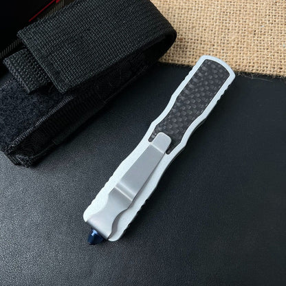 Damascus Steel Carbon Fiber Inlay Aluminum Pocket EDC Outdoor Tool