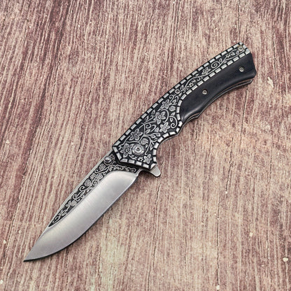 J21 440‑Steel Carved Wood‑Handle Folding Outdoor EDC Utility Tool