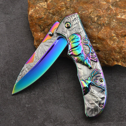 Embossed Deer Handle Folding Outdoor Pocket Colorful Tool