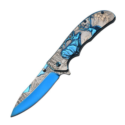 Embossed Deer Handle Folding Outdoor Pocket Colorful Tool