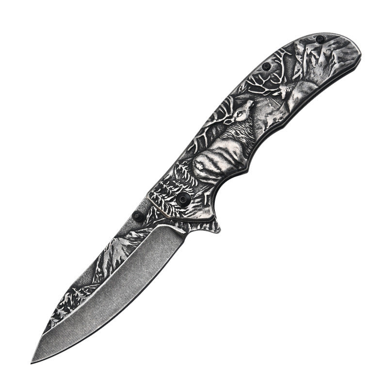 Embossed Deer Handle Folding Outdoor Pocket Colorful Tool
