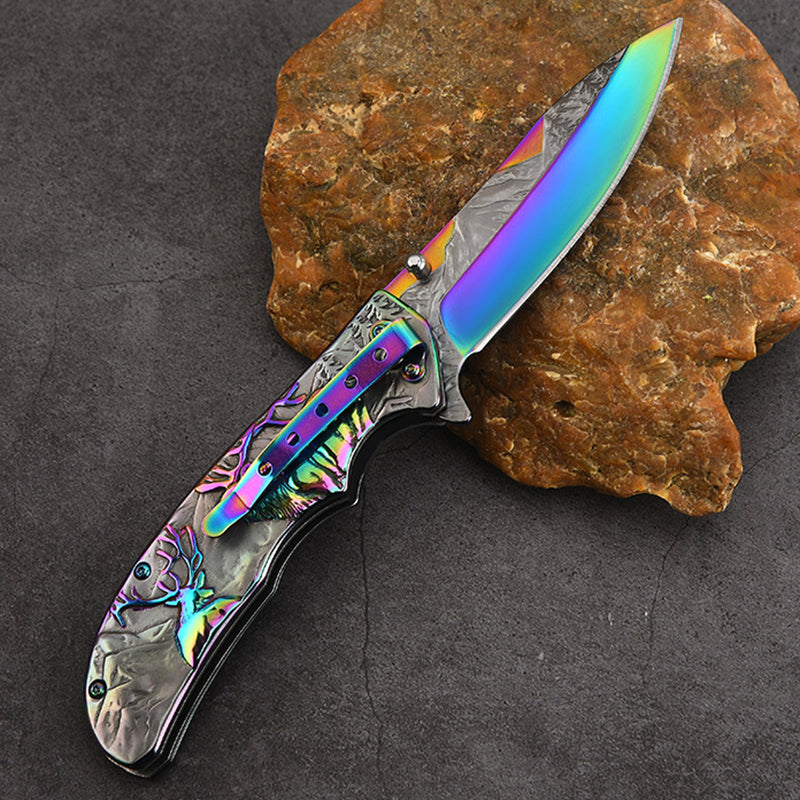 Embossed Deer Handle Folding Outdoor Pocket Colorful Tool