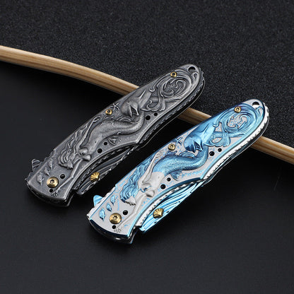 Mermaid‑Embossed Handle Folding Collectible EDC Ornament