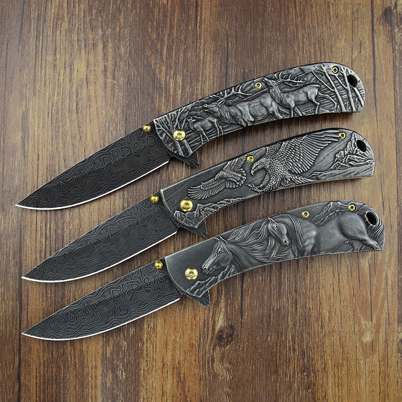 Animal Embossed Handle Folding Collectible EDC Display Piece
