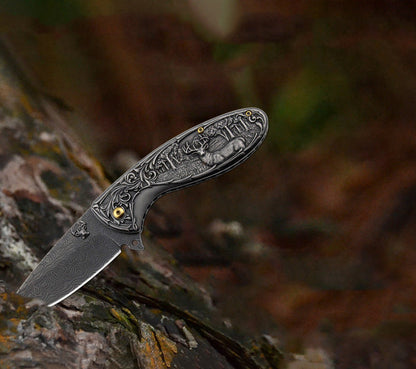 Deer‑Embossed Handle Folding Collectible EDC Ornament
