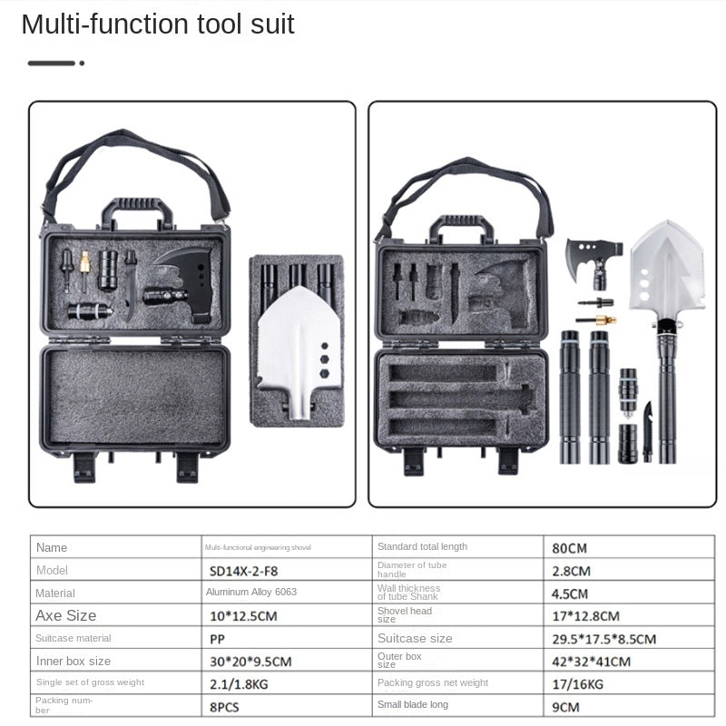 Kit multifunzione da esterno con pala e attrezzi