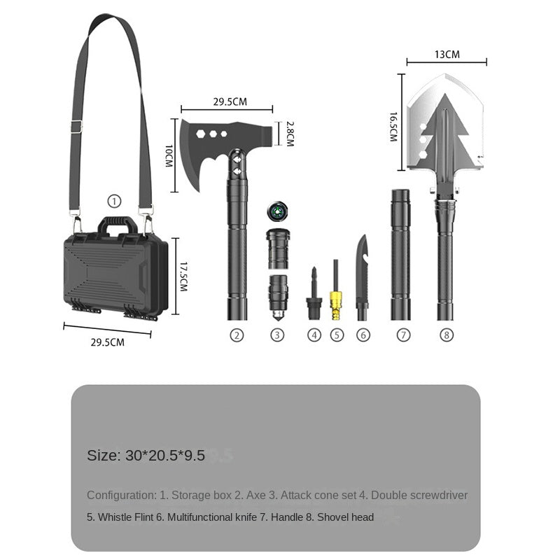 Kit multifunzione da esterno con pala e attrezzi
