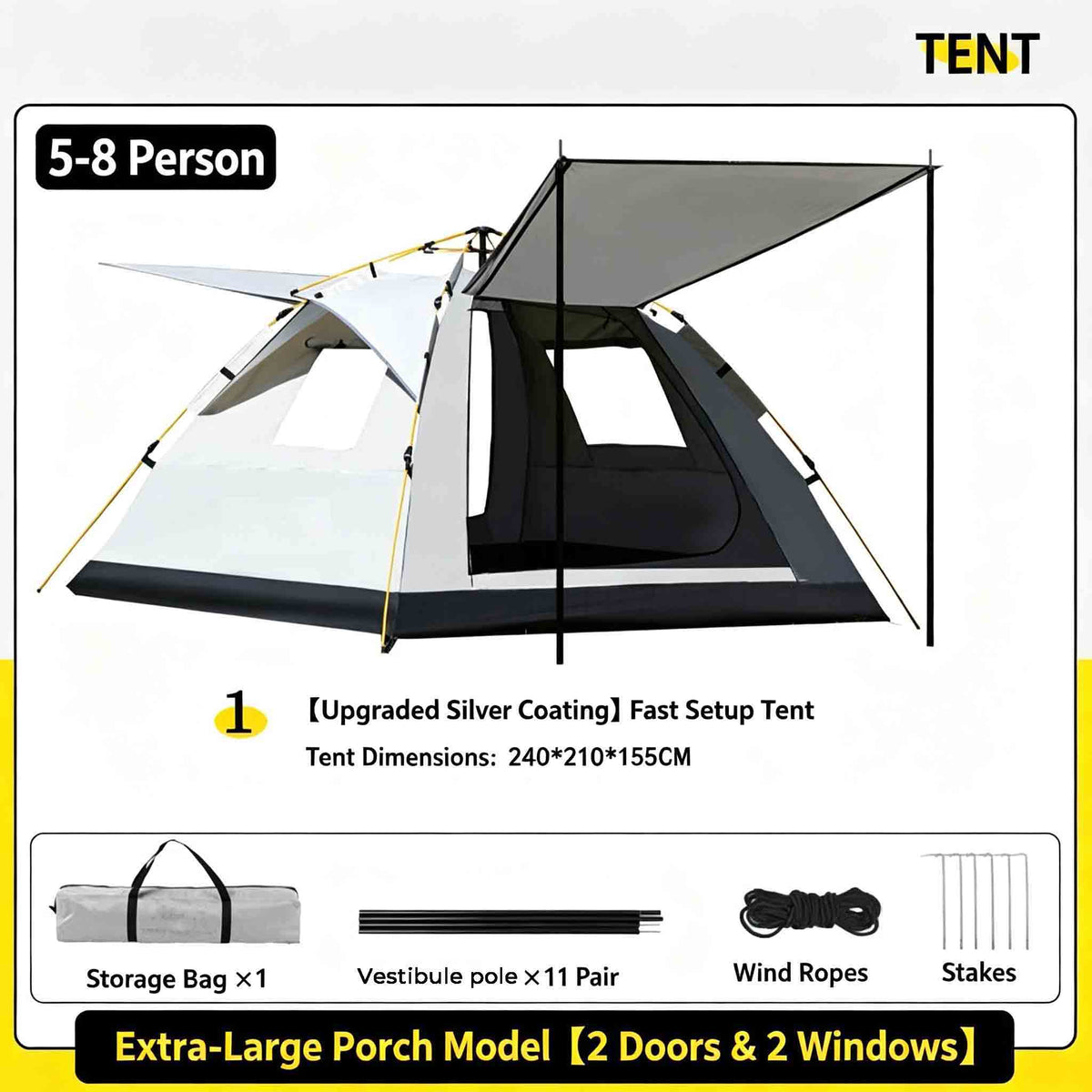 Extra-large vestibule model Foldable Instant Setup Rainproof Camping Tent