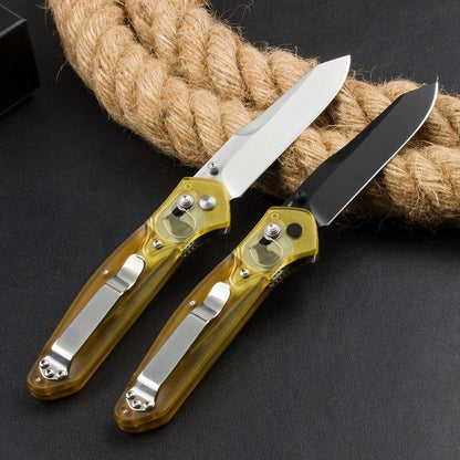 BM940 Transparent Gelber Griff D2 Stahl Outdoor-Klappwerkzeug