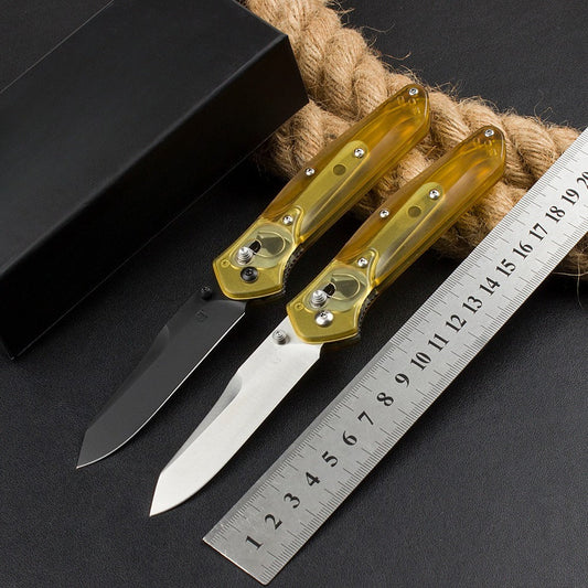 BM940 Coltello Pieghevole da Esterno con Manico Giallo Trasparente in Acciaio D2