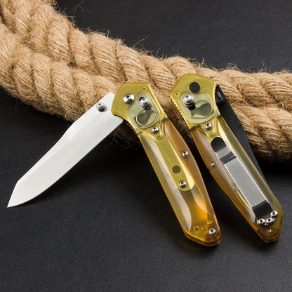 BM940 Transparent Gelber Griff D2 Stahl Outdoor-Klappwerkzeug