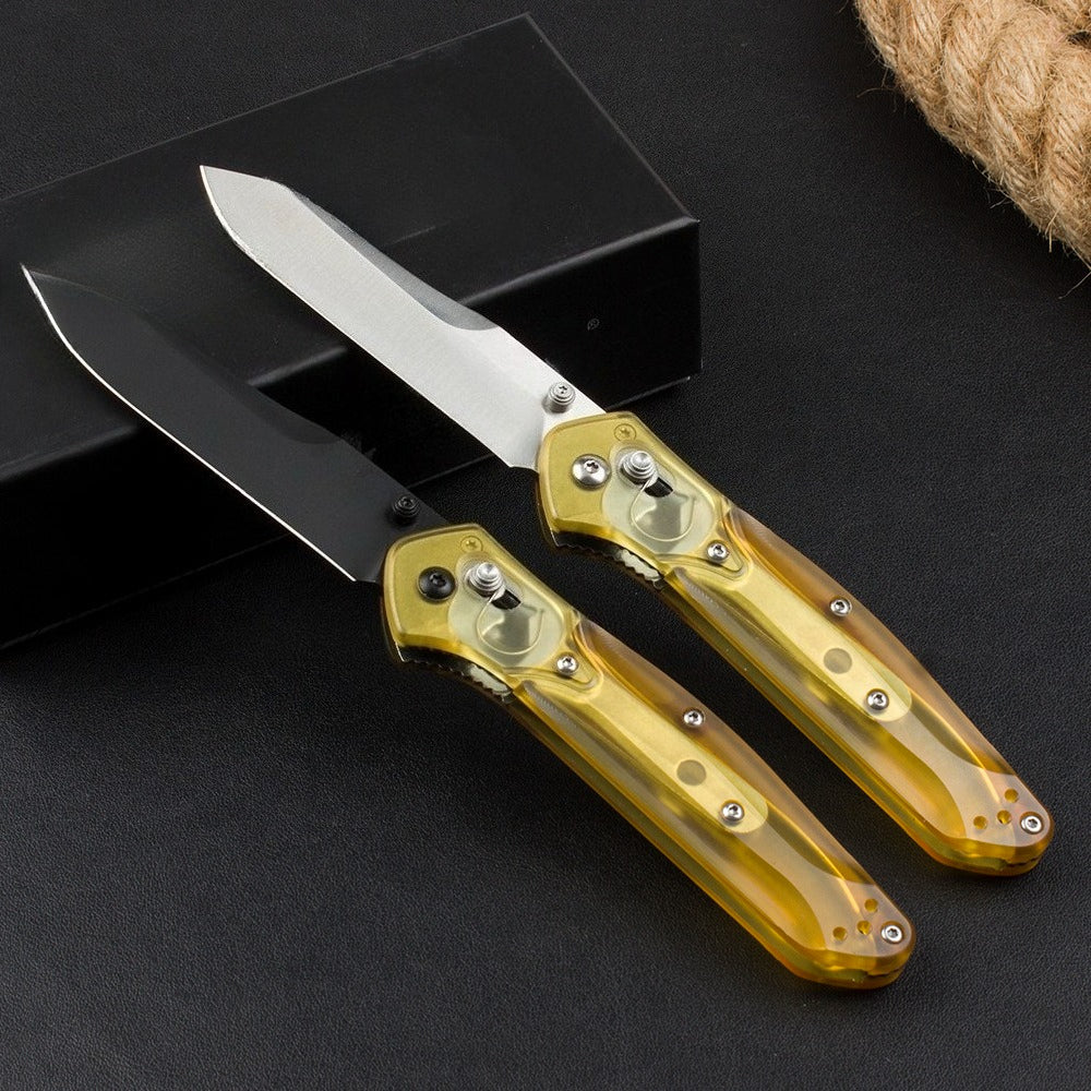 BM940 Transparent Gelber Griff D2 Stahl Outdoor-Klappwerkzeug
