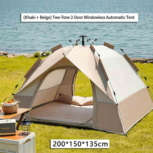 Khaki & Off-White Two-Tone Foldable Instant Setup Rainproof Camping Tent