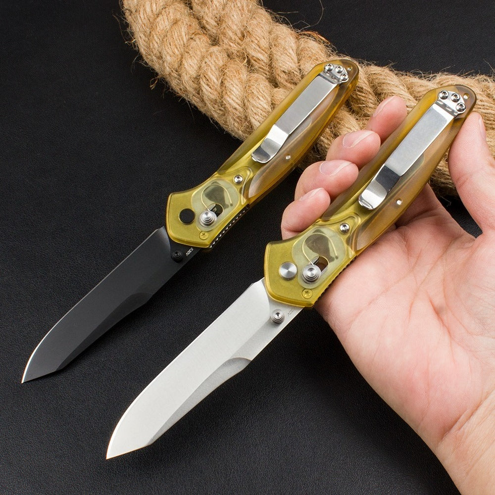 BM940 Transparent Gelber Griff D2 Stahl Outdoor-Klappwerkzeug