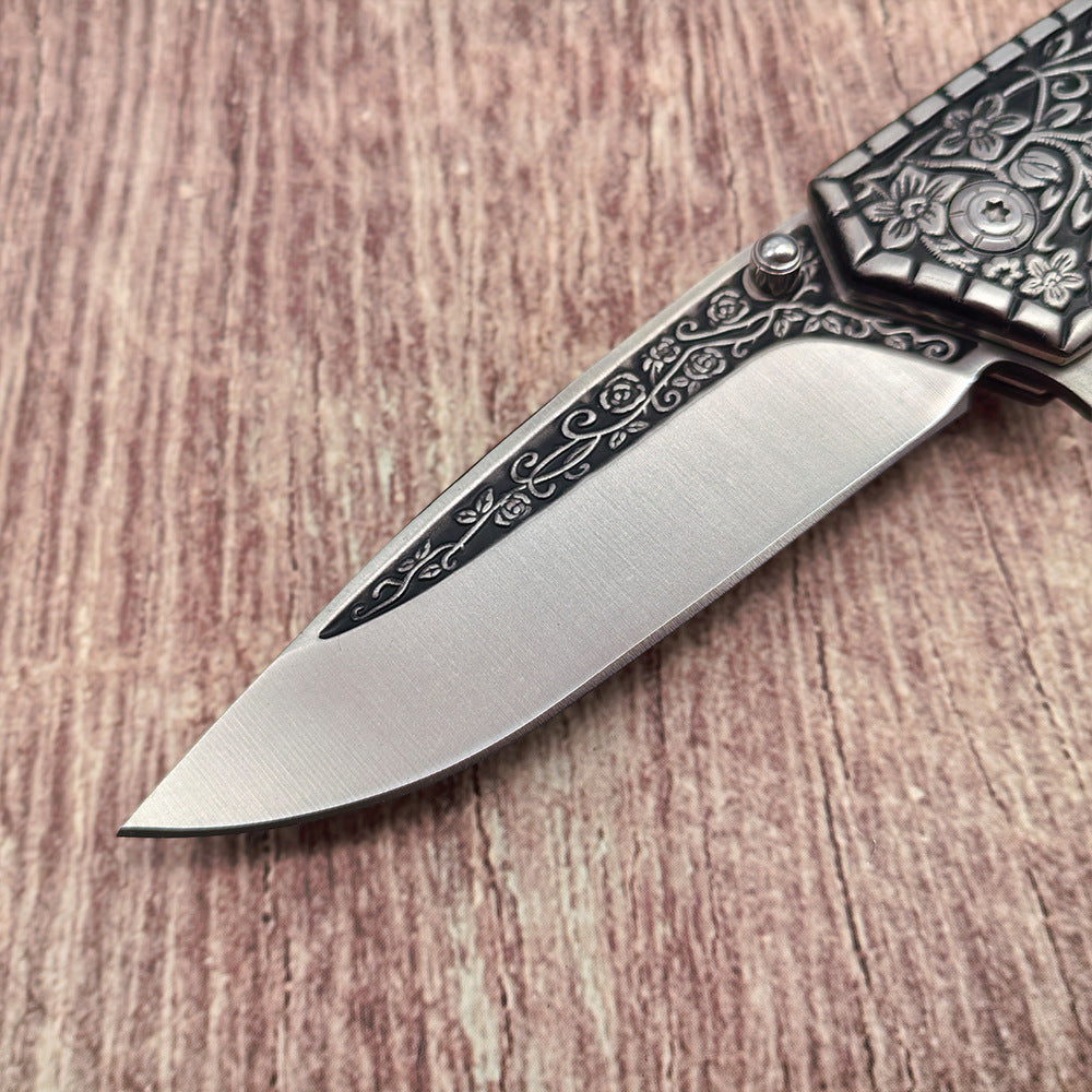 J21 440‑Steel Carved Wood‑Handle Folding Outdoor EDC Utility Tool