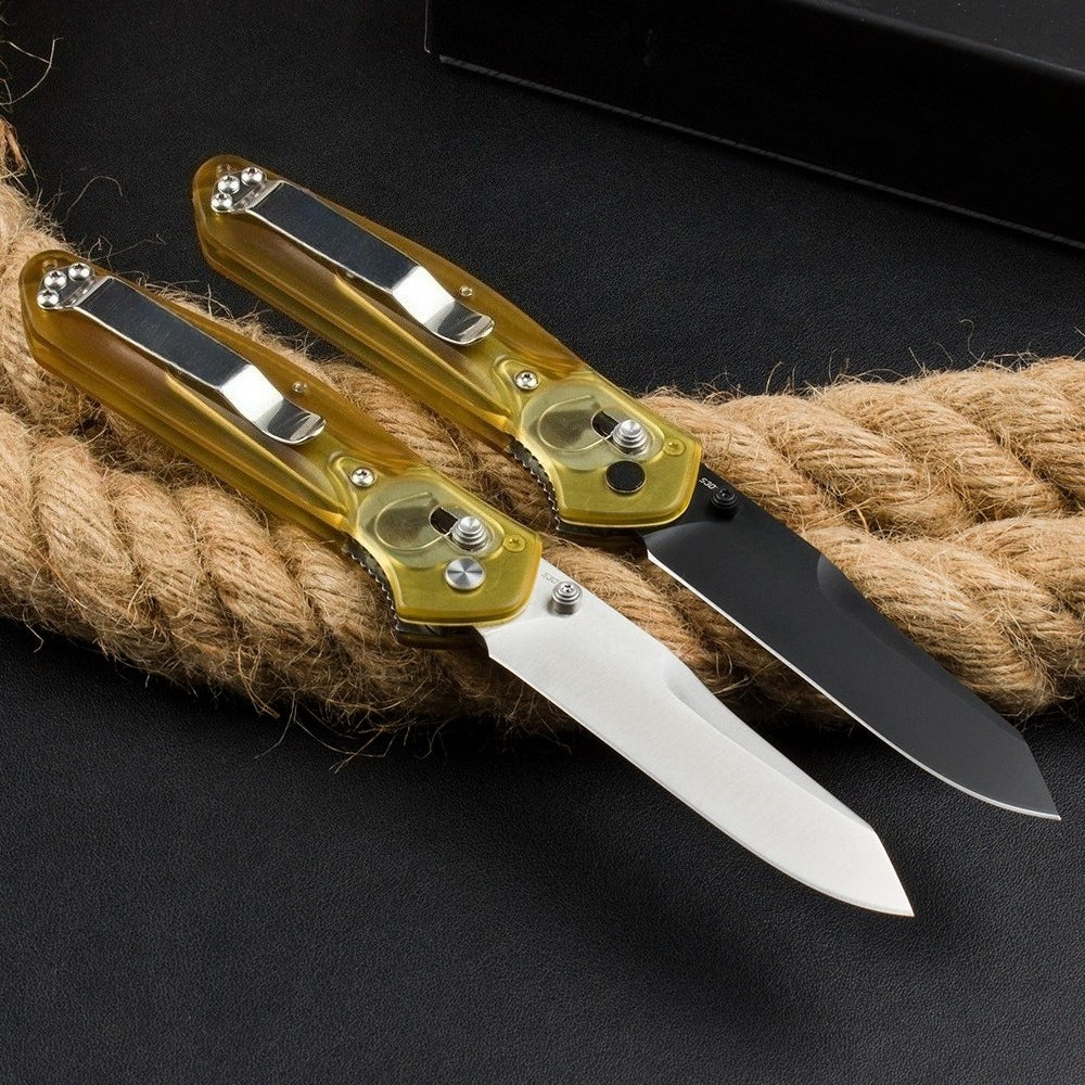 BM940 Transparent Gelber Griff D2 Stahl Outdoor-Klappwerkzeug