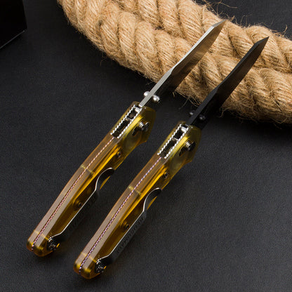 BM940 Transparent Gelber Griff D2 Stahl Outdoor-Klappwerkzeug