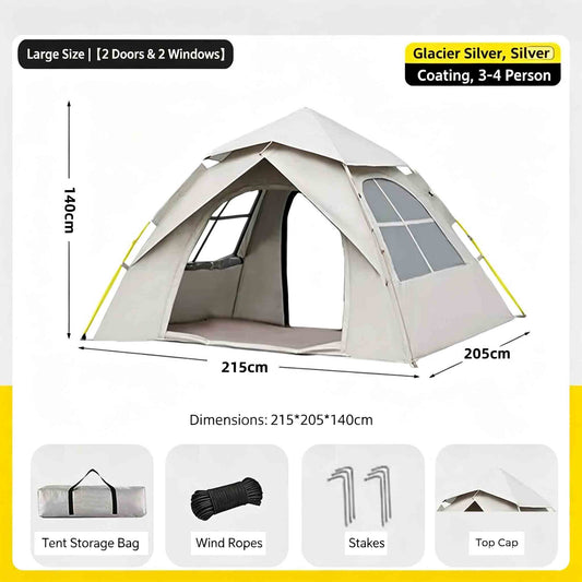 Glacier Silver Foldable Instant Setup Rainproof Camping Tent