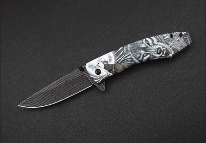 Wolf‑Embossed Handle Folding Collectible Pocket EDC Tool