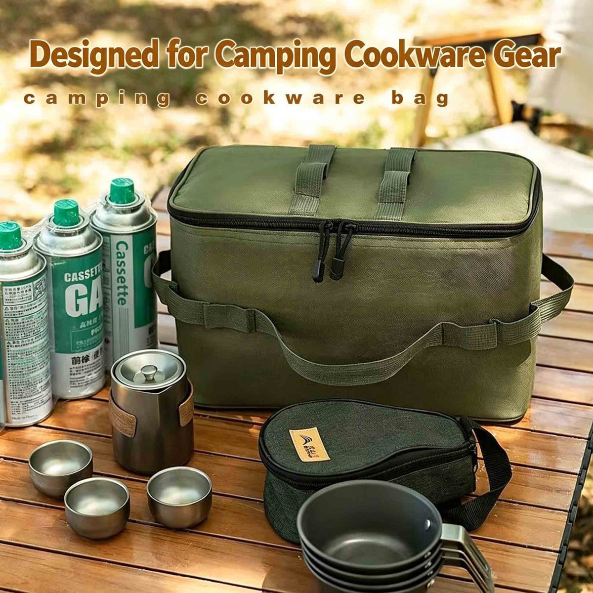 Camping Cookware Storage Bag, Outdoor Portable Picnic Gear Carry Bag