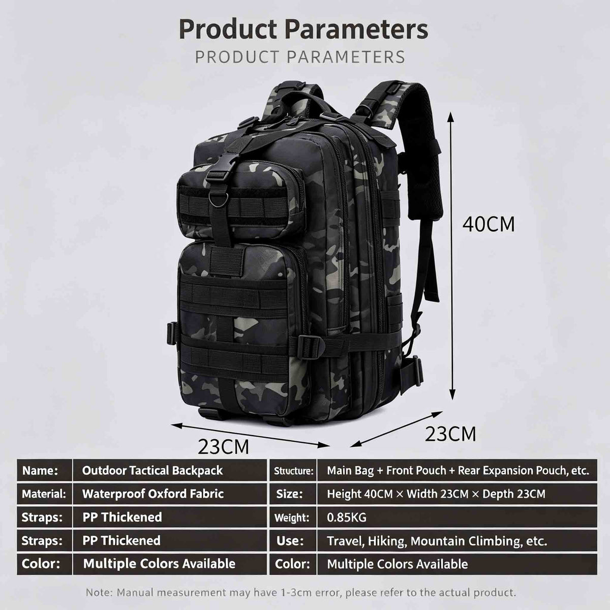 Camouflage 3P Outdoor Backpack, Hiking Travel Daypack