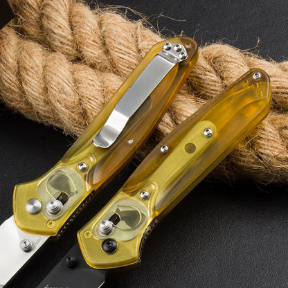 BM940 Transparent Gelber Griff D2 Stahl Outdoor-Klappwerkzeug