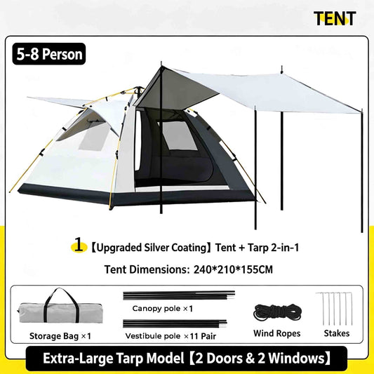 Extra-Large Canopy Style Foldable Instant Setup Rainproof Camping Tent