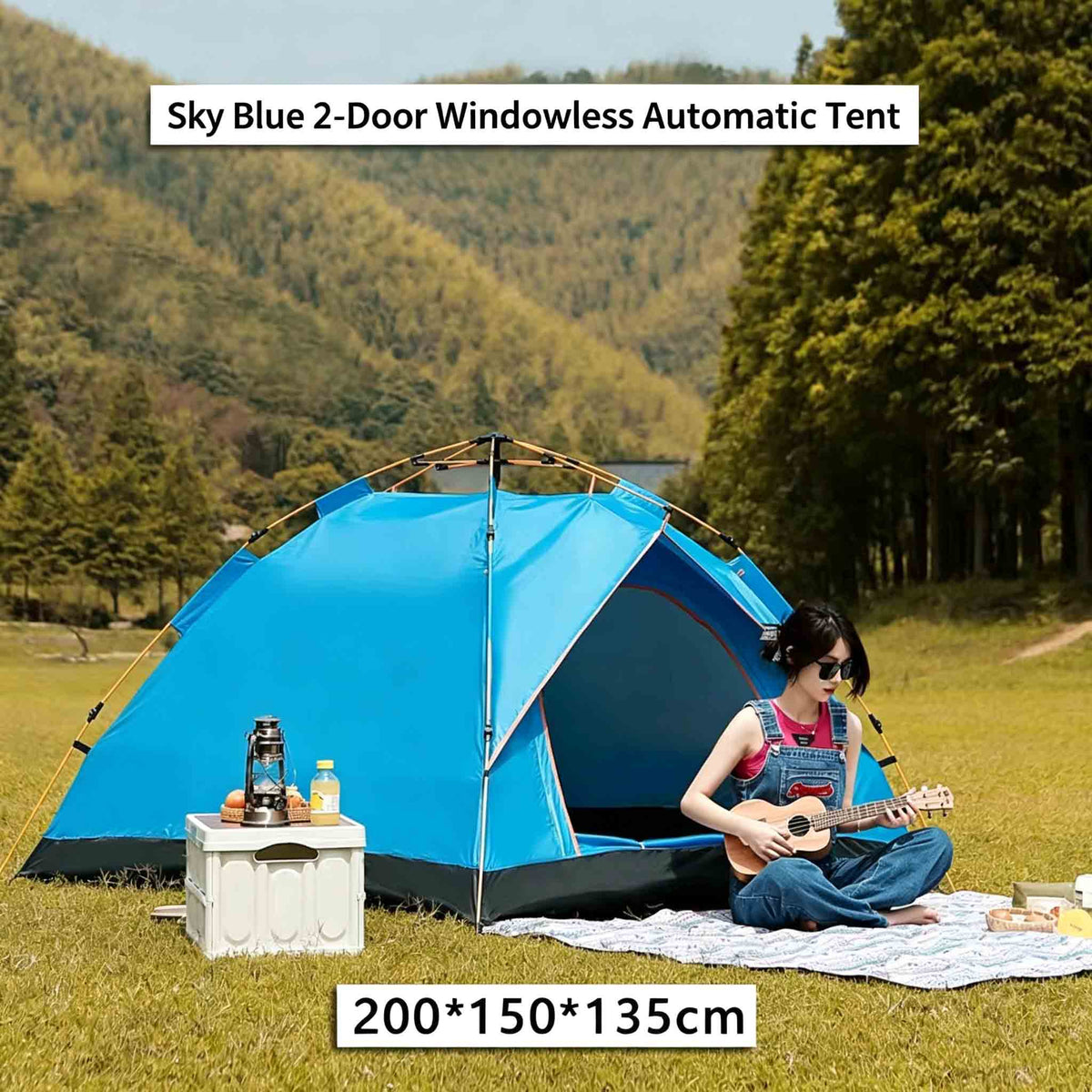 Sky Blue Foldable Instant Setup Rainproof Camping Tent