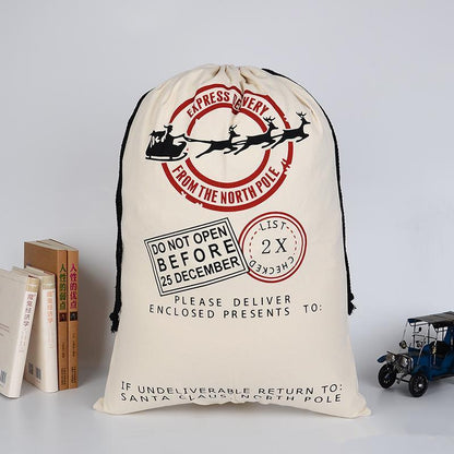 Borsa Grande in Tela Spessa Regalo di Natale in Cotone Ecologica con Coulisse