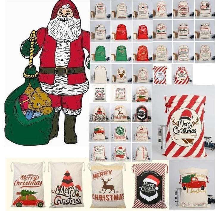Borsa Grande in Tela Spessa Regalo di Natale in Cotone Ecologica con Coulisse