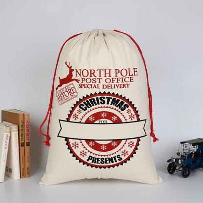 Borsa Grande in Tela Spessa Regalo di Natale in Cotone Ecologica con Coulisse