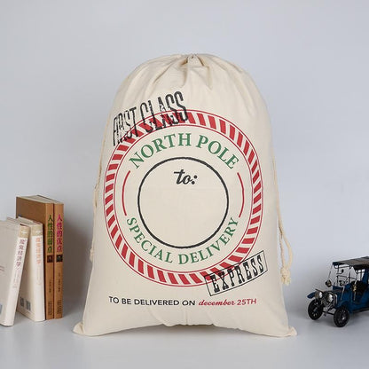Borsa Grande in Tela Spessa Regalo di Natale in Cotone Ecologica con Coulisse