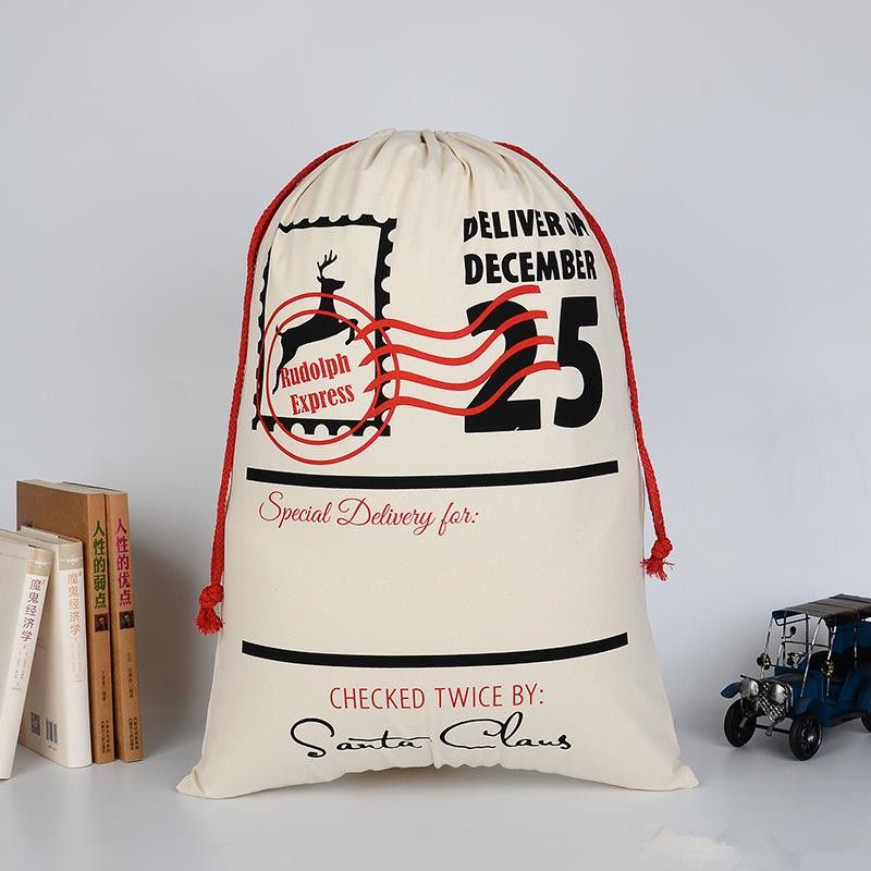Borsa Grande in Tela Spessa Regalo di Natale in Cotone Ecologica con Coulisse
