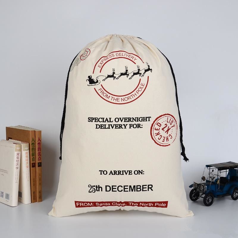 Borsa Grande in Tela Spessa Regalo di Natale in Cotone Ecologica con Coulisse