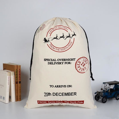 Borsa Grande in Tela Spessa Regalo di Natale in Cotone Ecologica con Coulisse