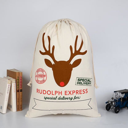 Borsa Grande in Tela Spessa Regalo di Natale in Cotone Ecologica con Coulisse