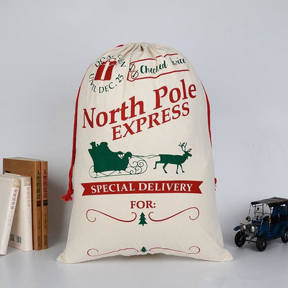 Borsa Grande in Tela Spessa Regalo di Natale in Cotone Ecologica con Coulisse