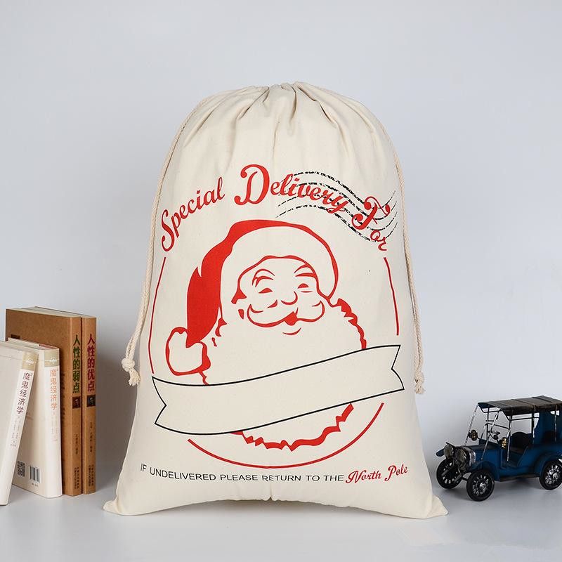 Borsa Grande in Tela Spessa Regalo di Natale in Cotone Ecologica con Coulisse