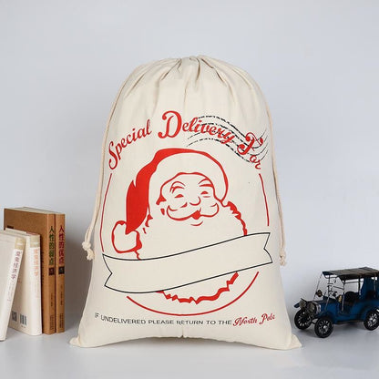 Borsa Grande in Tela Spessa Regalo di Natale in Cotone Ecologica con Coulisse