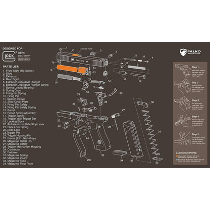 Glock Geräte-Reinigungsmatte mit Diagramm