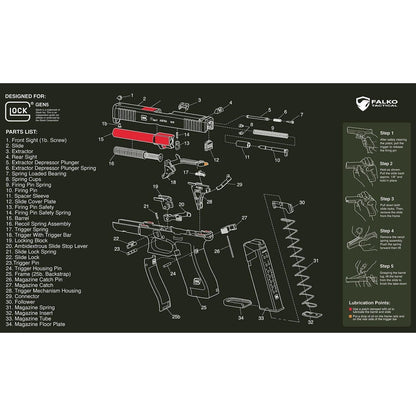 Glock Gun Cleaning Mat with Diagram
